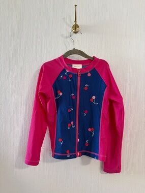 Hanna Andersson Pink & Navy Cherry Zip Rash Guard Swim Jacket